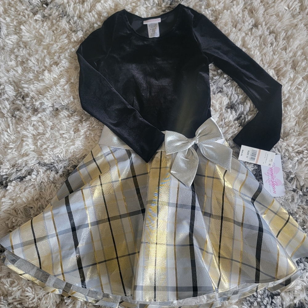 NWT Bonnie Jean Girls Velvet Bodice to Plaid Skirt Dress